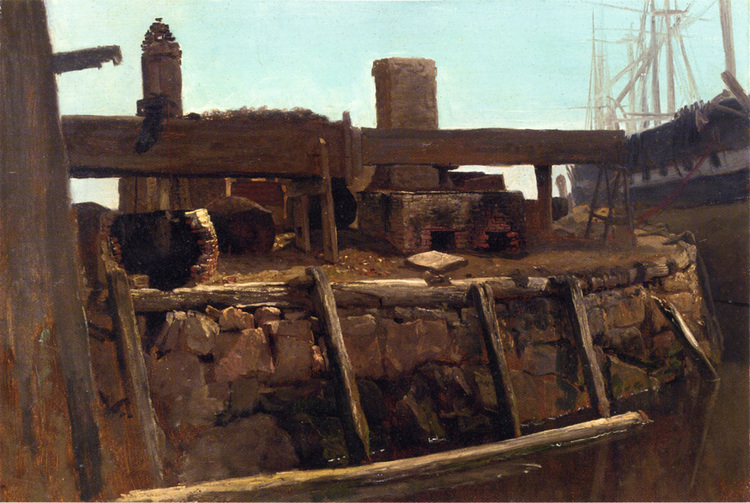 Albert Bierstadt Oil Painting Wharf Scene